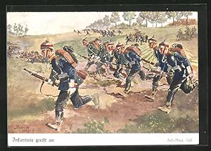 Bild des Verkufers fr Knstler-Ansichtskarte Dbrich-Steglitz: Infanterie greift an, Inf.-Rgt. 166 zum Verkauf von Bartko-Reher