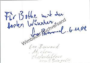 Bild des Verkufers fr Original Autogramm Leo Brawand (1924-2009) SPIEGEL Chefredakteur/// Autograph signiert signed signee zum Verkauf von Antiquariat im Kaiserviertel | Wimbauer Buchversand