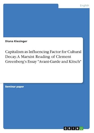 Bild des Verkufers fr Capitalism as Influencing Factor for Cultural Decay. A Marxist Reading of Clement Greenberg's Essay "Avant-Garde and Kitsch" zum Verkauf von AHA-BUCH GmbH