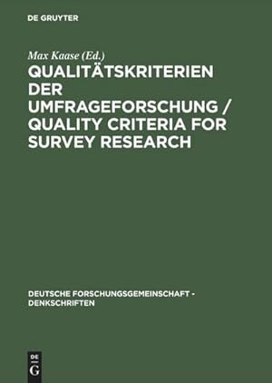 Image du vendeur pour Qualittskriterien der Umfrageforschung / Quality Criteria for Survey Research : Denkschrift / Memorandum mis en vente par AHA-BUCH GmbH