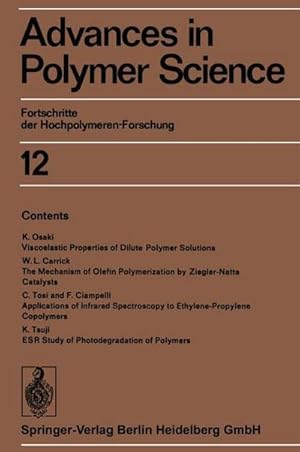 Bild des Verkufers fr Advances in Polymer Science : Fortschritte der Hochpolymeren-Forschung zum Verkauf von AHA-BUCH GmbH