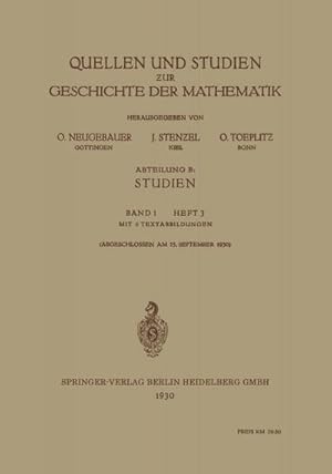 Bild des Verkufers fr Quellen und Studien zur Geschichte der Mathematik zum Verkauf von AHA-BUCH GmbH