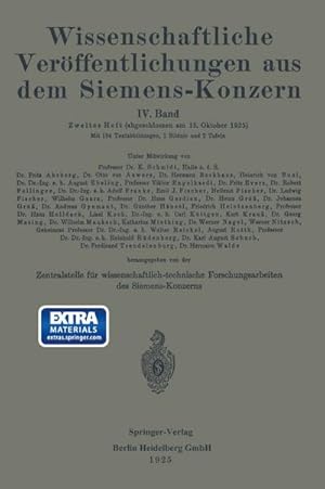 Bild des Verkufers fr Wissenschaftliche Verffentlichungen aus dem Siemens-Konzern : IV. Band. Zweites Heft zum Verkauf von AHA-BUCH GmbH