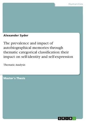 Bild des Verkufers fr The prevalence and impact of autobiographical memories through thematic categorical classification: their impact on self-identity and self-expression : Thematic Analysis zum Verkauf von AHA-BUCH GmbH