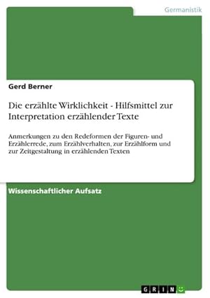 Bild des Verkufers fr Die erzhlte Wirklichkeit - Hilfsmittel zur Interpretation erzhlender Texte : Anmerkungen zu den Redeformen der Figuren- und Erzhlerrede, zum Erzhlverhalten, zur Erzhlform und zur Zeitgestaltung in erzhlenden Texten zum Verkauf von AHA-BUCH GmbH