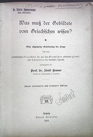 Imagen del vendedor de Was mu der Gebildete vom Griechischen wissen? a la venta por books4less (Versandantiquariat Petra Gros GmbH & Co. KG)