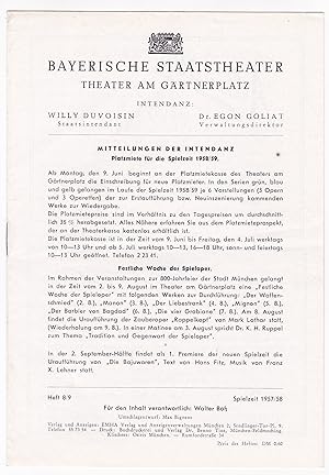 Programmheft Bayerische Staatstheater. Bayerisches Staatsschauspiel. Theater am Gärtnerplatz. Hef...
