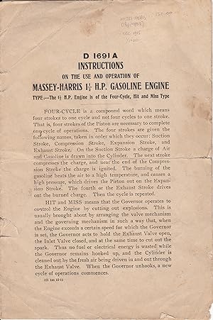 D1691A Instructions on the Use and Operation of Massey-Harris 1-1/2 H.P. Gasoline Engine