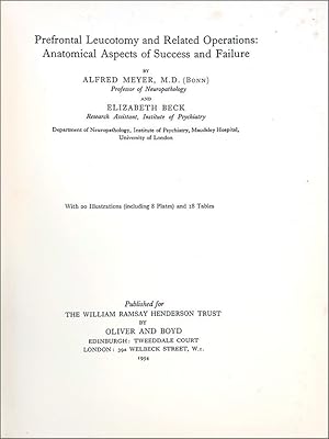 Bild des Verkufers fr Prefrontal leucotomy and related operations: anatomical aspects of success and failure. zum Verkauf von Jeff Weber Rare Books