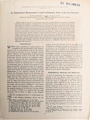 Bild des Verkufers fr An Experimental Measurement of the Gyromagnetic Ratio of the Free Electron. [Offprint]. zum Verkauf von Jeff Weber Rare Books