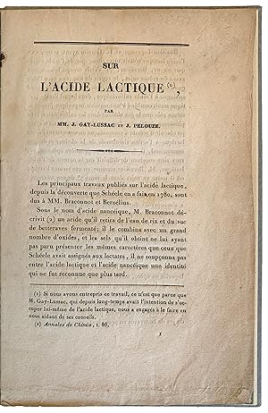 Sur l'acide lactique. Offprint: Annales de Chimie et de Physique, April 1833.