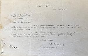 Image du vendeur pour Typed letter signed from Halsted to Albert Turkington. Baltimore, Maryland, March 14, 1921. mis en vente par Jeff Weber Rare Books