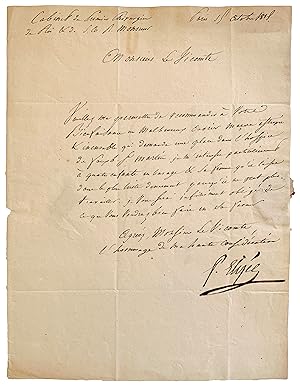 Seller image for Autograph Letter Signed, from Father Elisee to Monsieur Le Vicomte De Montmorency, October [15/6?], [1815/16?]. for sale by Jeff Weber Rare Books