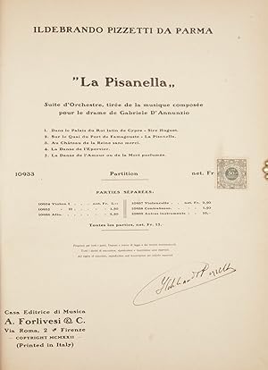 Seller image for La Pisanella Suite d'Orchestre [Full score]. Signed by the composer tire de la musique compose pour le drame de Gabriele D'Annunzio . for sale by J & J LUBRANO MUSIC ANTIQUARIANS LLC