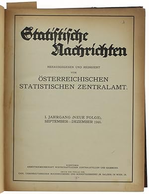 STATISTISCHE NACHRICHTEN. I Jahrgang (neue Folge) SEPTEMBER-DEZEMBER 1946. II Jahrgang (neue Folg...