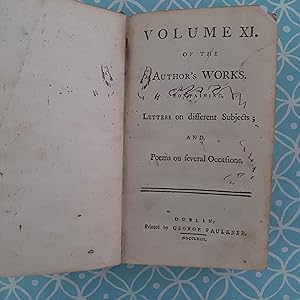 Volume XI of the authors works containing letters on different subjects and poems on several occa...