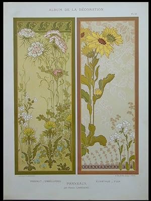 PANNEAUX ART NOUVEAU - 1898- LITHOGRAPHIE, LAMBERT, FLEURS, TOURNESOL, PISSENLIT, FLOWERS, SUNFLO...