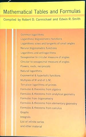 Bild des Verkufers fr Mathematical tables and formulas zum Verkauf von Librodifaccia