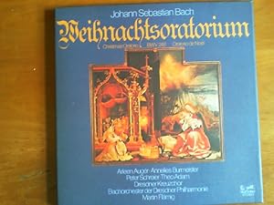 Bild des Verkufers fr Weihnachtsoratorium, BWV 248. In LP-Box. Solisten: Arlen Auger, Anneliese Burmeister, Peter Schreier, Theo Adam. Dresdner Kreuzchor. Bachorchester der Dresdner Philharmonie unter Leitung von Martin Flmig. Aufnahme VEB Deutsche Schallplatten Berlin/DDR. zum Verkauf von Buch-Galerie Silvia Umla