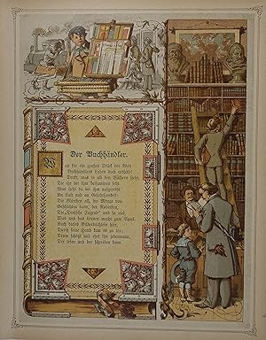 Imagen del vendedor de Der Buchhndler. Chromolithographie aus Mrlin "Das Buch der Stnde". Hamburg 1892, 24 x 18 cm a la venta por Antiquariat Johannes Mller