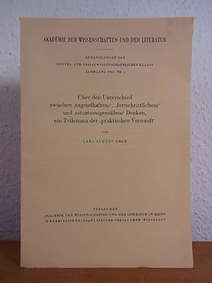 Image du vendeur pour ber den Unterschied zwischen "tugendhaftem", "fortschrittlichem" und "situationsgemem" Denken, ein Trilemma der "praktischen Vernunft" [Erich Rothacker zum 60. Geburtstage] mis en vente par Antiquariat Weber