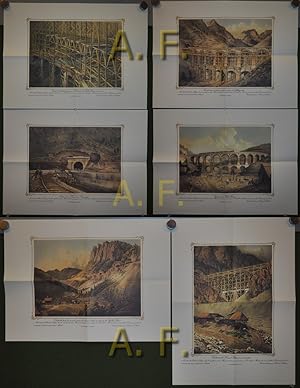 Imre Benkert, 6 handkolorierte Lithographien aus der 15teiligen Serie über den Bau der Semmeringb...