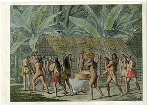 Antique Print-CAMACINI INDIANS-DANCE AROUND FIRE-BRAZIL-PL.55-Ferrario-Bonatti-1821