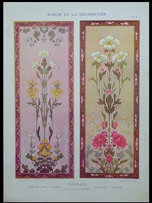 PANNEAUX ART NOUVEAU - 1898- LAMBERT, FLEURS, BOUTON D'OR, PIVOINE, FLOWERS, PEONIES, FRENCH ART ...