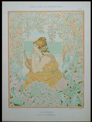 WOMAN AND FLOWERS, FRENCH ART NOUVEAU - 1898 LITHOGRAPH - POPINEAU, LA MUSIQUE, LITHOGRAPHIE