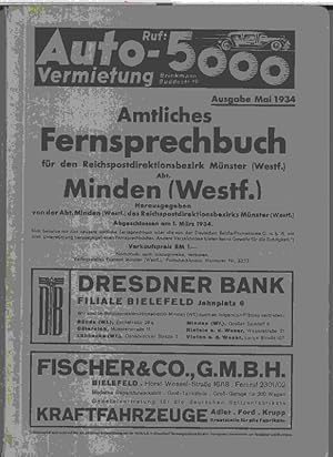 Amtliches Fernsprechbuch 1934 für den Reichspostdirektionsbezirk Münster ( Westf. ) Abt. Minden (...