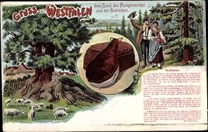 Ansichtskarte / Postkarte Gruß aus Westfalen, Westfalenlied, Schinken, Pumpernickel