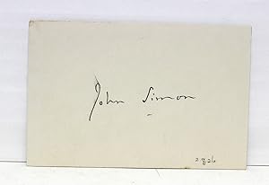 Imagen del vendedor de Signed Card by John Allsebrook Simon, 1st Viscount Simon a la venta por Lasting Words Ltd