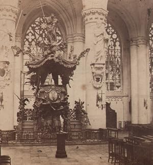 Bild des Verkufers fr Belgium Brussels Saint Gudula Church Pulpit Old Stereoview Photo Queval 1870 zum Verkauf von Bits of Our Past Ltd