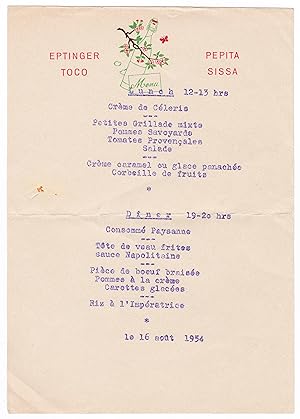 Speisenkarte Speisekarte 1954 Menu Eptinger Toco Pepita Sissa - Speisenkarte Speisekarte vom 16. ...