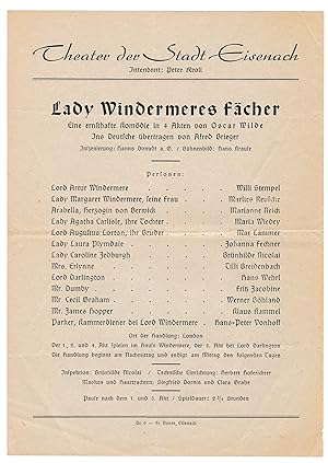 Programmblatt Theater der Stadt Eisenach. Lady Windermeres Fächer. Eine ernsthafte Komödie in 4 A...