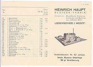 Heinrich Haupt Besteck-Fabrik, Lüdenscheid - Sonderheiten: Versilberte Alpaccabestecke und Bestec...