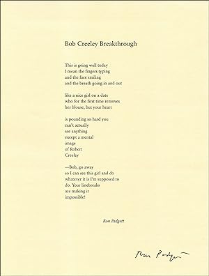 Bob Creeley Breakthrough