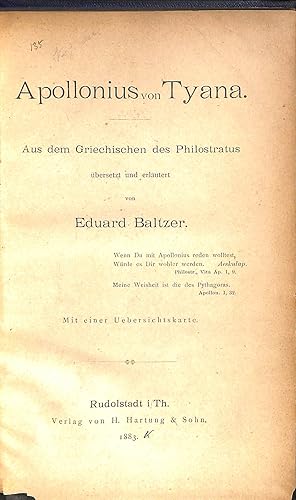 Bild des Verkufers fr Apollonius von Tyana Aus dem Griechischen des Philostratus ubersetzt und erlautert zum Verkauf von WeBuyBooks