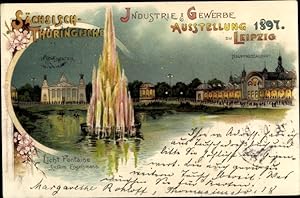 Litho Leipzig, Sächsisch Thüringische Ausstellung 1897, Hauptrestaurant, Licht Fontaine