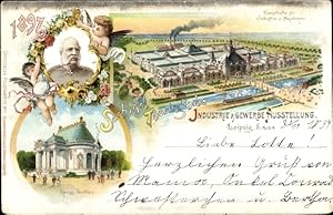 Litho Leipzig, Sächsisch Thüringische Ausstellung 1897, Haupthalle, König Georg, Königs Pavillon