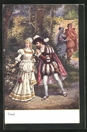 Künstler-Ansichtskarte Szene aus Goethes Faust, Faust und Gretchen