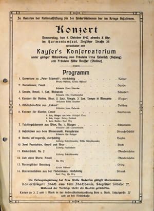 [Programmzettel] Konzert. Donnerstag, den 4. Oktober 1917, abends 8 Uhr, im Harmonium-Saal, Stegl...