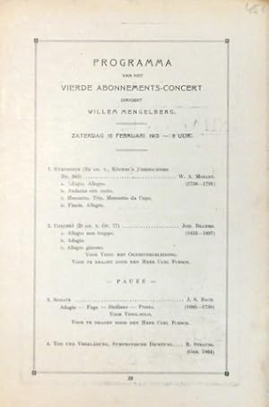 Seller image for [Programmheft] Programma van het vierde Abonnements-Concert. Dirigent Willem Mengelberg. [Solist:] Carl Flesch for sale by Paul van Kuik Antiquarian Music