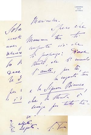 Lettera manoscritta a Marinella Lodi, 1915