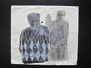 "2 Männer" Mischtechnik auf Papier, signiert 1966, Größe: 33 x 38 cm, etwas randrissig und knittr...