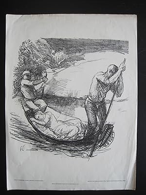 Bild des Verkufers fr Kahn-Boot" Original-Lithographie, Blatt: 40 x 29,5 cm, Blatt knittrig, sonst guter Erhaltungszustand zum Verkauf von Antiquariat Schleifer