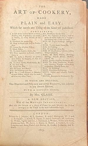 Immagine del venditore per The Art of Cookery, made Plain and Easy, Which far excels any Thing of the Kind yet publifhed. in which are included, One Hundred and Fifty new and ufeful Receipts, not inferted in any former Edition venduto da Anah Dunsheath RareBooks ABA ANZAAB ILAB