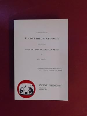 Bild des Verkufers fr A dissertation on Plato's theory of forms and on the concept of the human mind. Translated from the LAtin by R. S. W. Hawtrey with a preface by Rosamond Kent Sprague. Vol. II No. I of "Ancient Philosophy". zum Verkauf von Wissenschaftliches Antiquariat Zorn