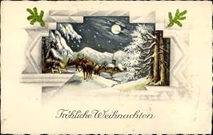 Ansichtskarte / Postkarte Glückwunsch Weihnachten, Winterlandschaft mit Rehen, Mond