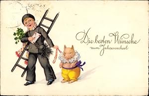Ansichtskarte / Postkarte Glückwunsch Neujahr, Schornsteinfeger mit Kleeblättern, Schwein